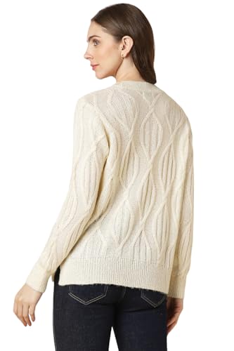 Allen Solly Women Cream Textured Round Neck Casual Sweater