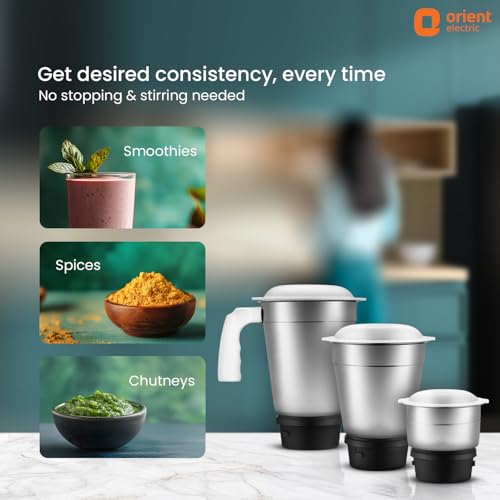Orient Electric 500W mixer grinder | Kitchen Kraft 500 MGKK50B3 with 3 SS jars | Longer life balanced coil motor | ABS body | Uniform grinding | 5 years motor warranty
