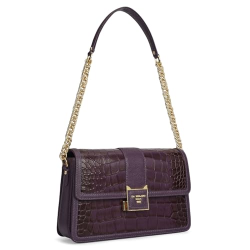 Da Milano Leather Shoulder Bag for Women - Purple (00870OL)