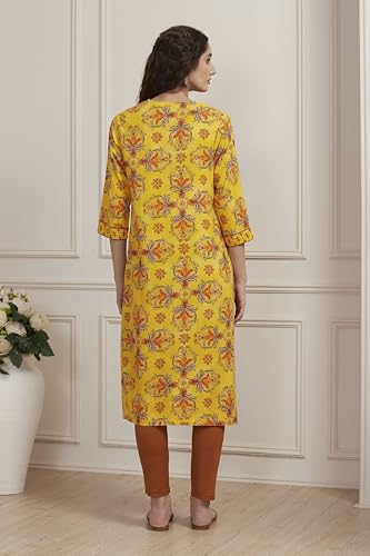 Biba Women Yellow Viscose Rayon Straight Kurta_46