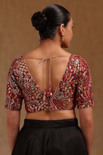 Soch Womens Red Georgette Embroidered Padded Blouse with Sequins