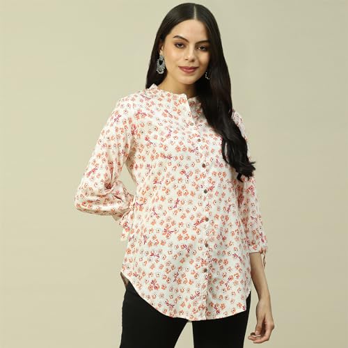 Rangriti Women's Regular Fit Blouse (RMMINDIETO18249SS23CRM_Orange