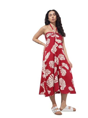 Divena Maroon Shoulder Strapes Fit & Flared Rayon Dress-DK2320