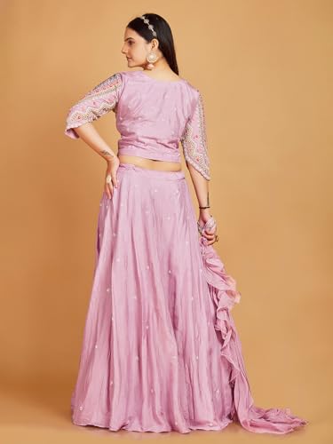Woman's Pink silk lehenga choli with choker dupatta