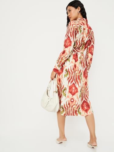 Max Women's Polyester A-Line Below The Knee Dress (EC58003_Multi Multicolour