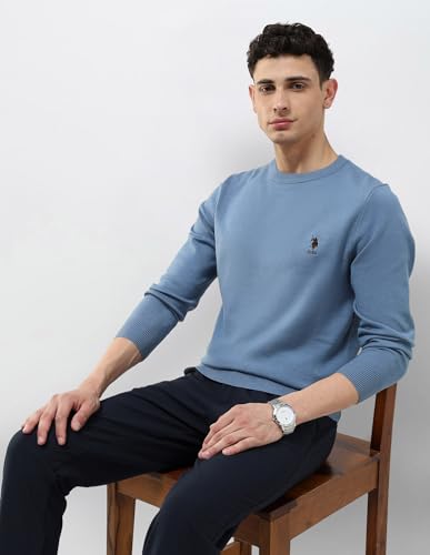 U.S.Polo Association Men's Solid Regular Fit Sweater Blue