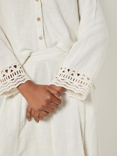 Max Women Lace Embroidered Regular Fit Shirt (Beige_M)