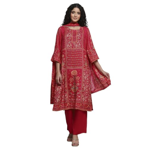 Biba Women Pink Viscose Rayon Straight Printed Suit Set_46
