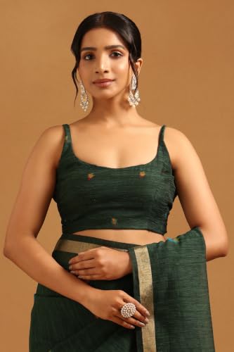 Soch Womens Green Organza Woven Design Saree