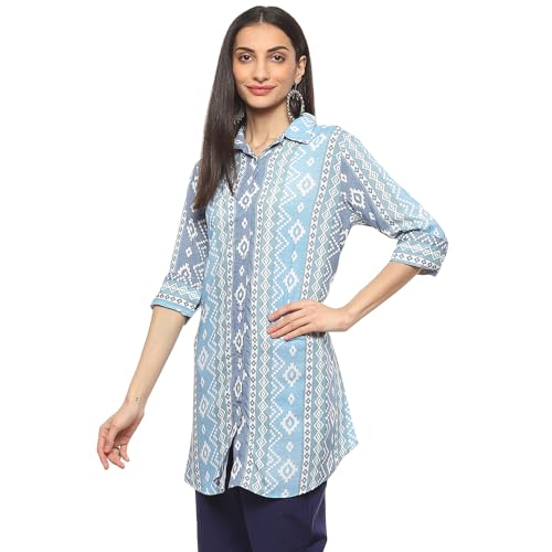 BIBA Women's Rayon Printed Short_Regular Fit Kurta Mix and Match(TOP & TUNICS20204_Blue_36), Large
