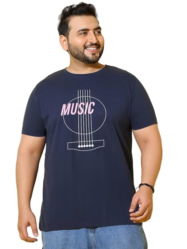 Bigbanana Men Plus Size Printed Navy Round Neck Tshirt (Rhythm,Navy,2XL)