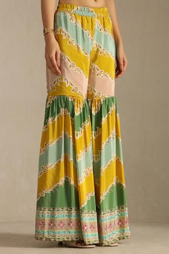 Soch Womens Powder Blue Crepe Floral Print Suit Set With Mirror Work