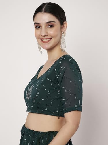 studio rasa Women's Silk Blend Embellished Readymade Blouse for Festive Wedding Party (TPWC725BL77M_Green_Medium)