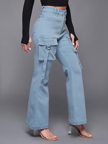 Miss Chase Women's Bootcut High Rise Clean Look Regular Stretchable Denim Jeans (MCAW25DEN62-55-446-34, Frost Blue, 34)
