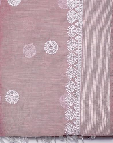 RANI SAAHIBA Women's Poly Cotton Embroidered Saree With Blouse Piece (SKR13767_Pink)