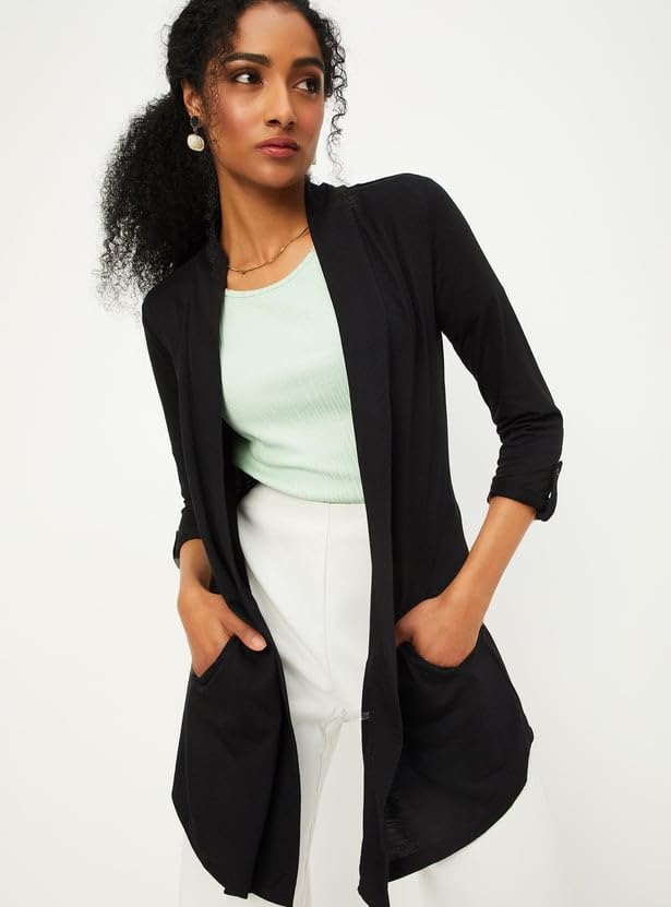 Max Women's Polyester Blend Casual Shrug (SHRUG3203_Black_XL