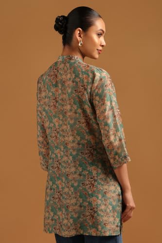 Soch Womens Teal Silk Berry Floral Tunic