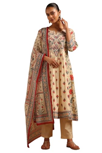 Soch Womens Cream Mul Chanderi Floral Salwar Suit With Hand Embroidery and Sequin Details