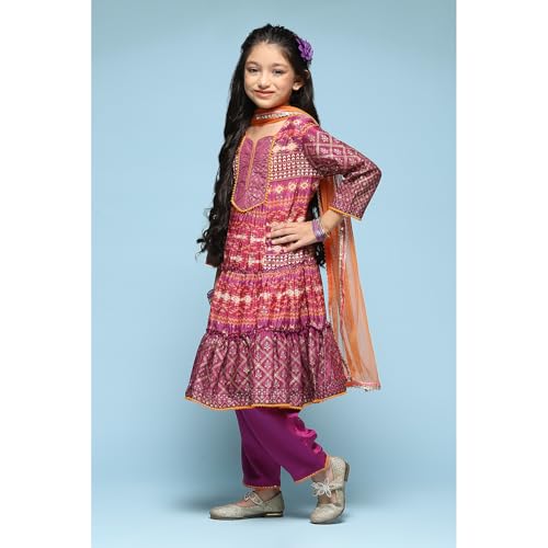 BIBA GIRL PRINTED TIRED KURTA KID(KW5386_PURPLE_13)