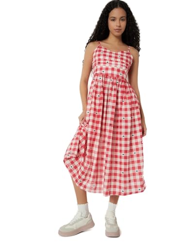 Max Women Checked Midi Dress(White_XS)