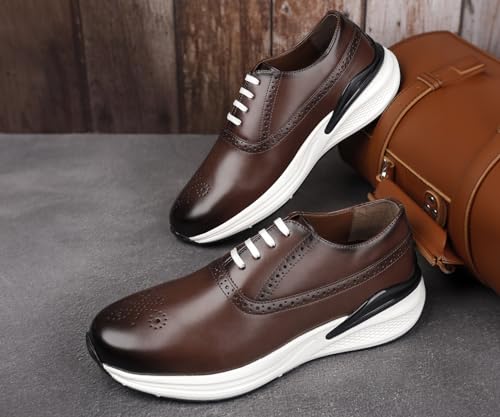LOUIS STITCH Men's American Tan Sneakers Shoes Casual Sneaker for Men Patina Finish Cushion Sole Breathable Inner (SNK-BG) (Size- 7 UK)