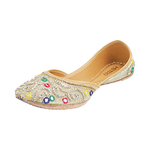 Metro Womens Beaded Beige Mojaris (Size (4 UK (37 EU))