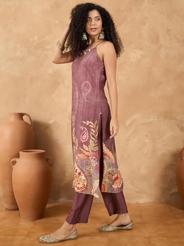 Varanga Women Spaghetti Strap Straight Floral Kurta With Trousers
