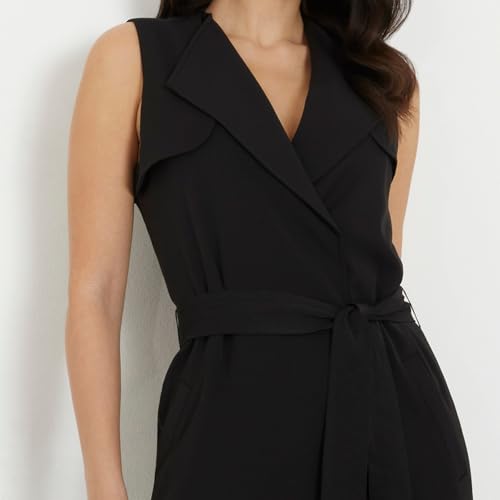 GUESS Black Polyester Solid A-Line Dress