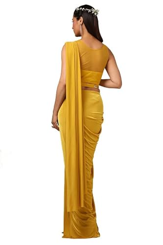 Soch Womens Mustard Nylon Blend Sequin Ready-To-Wear Saree With Belt