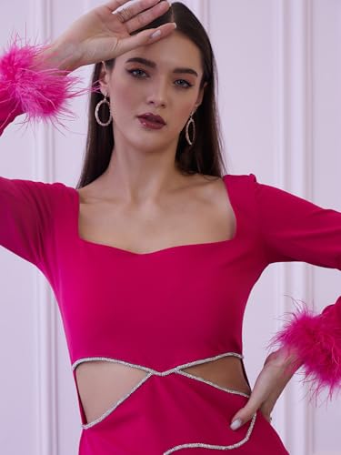 ATHENA LIFESTYLE Women's Polyester Fit and Flare Above The Knee Dress (ADR-14026_Fuchsia