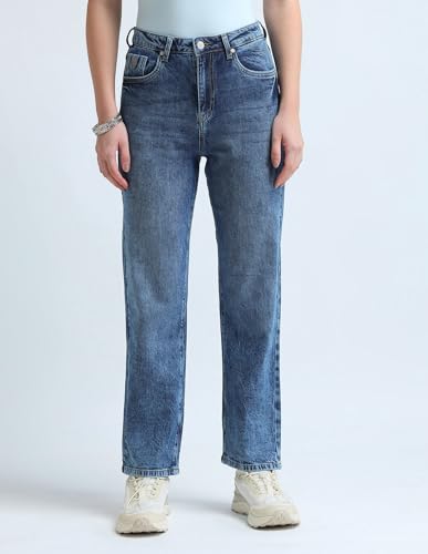 U.S. POLO ASSN. High Rise Straight Fit Jeans (UWAW25JEN382_Dark Blue_32)