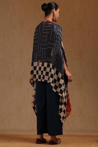 Soch Womens Blue Brocade With Zari Woven Kaftan Suit With Stones And With Sequins