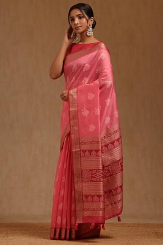 Soch Womens Blush Pink Tussar Woven Design Saree