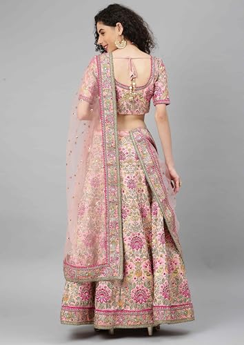 AG Clothing Women's Silk Semi Stitched Lehenga Choli With Dupatta | Heavy Embroidery Pattern | Traditional, Wedding, Ethnic Wear Lehenga (ZC-m7108-Pink)
