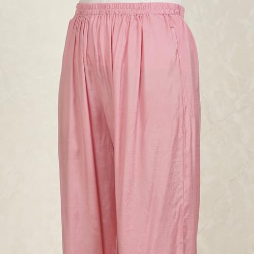Biba Women's Pink Silk Blend Machine Embroidered Unstitched Suit Set