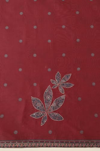 Soch Womens Maroon Art Silk Ethnic Motifs Unstitched Dress Material With Mirror Work