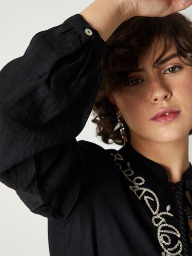 Max Women's Nylon Classic Midi Casual Dress (C24WCLFSEST104_Black