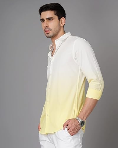 British Club Men's Ombre-Dyed Slim Fit Shirt | Button-Down Shirt for Men | Soft and Comfortable Cotton Fabric | Trendy Ombre Dye Effect | Long Sleeve Shirt | Ideal for Casual wear | Yellow S