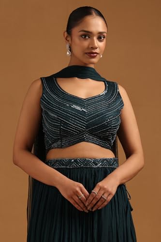 Soch Womens Teal Chinon Embellished Lehenga Choli With Sequins