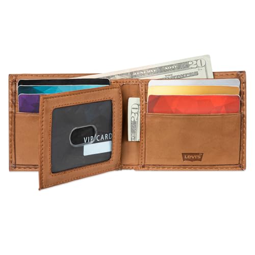 Levi's Men's RFID Extra Capacity Slim Bifold Wallet with Multiple Card Slots, Turlock Tan, One Size