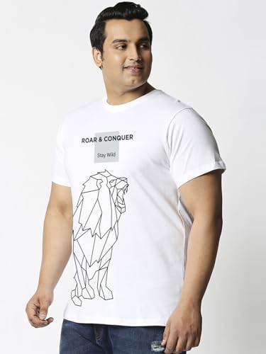 Bewakoof Men's Graphic Print Regular Fit Half Sleeve Round Neck Cotton Plus Size T-Shirt_694270_White_6XL