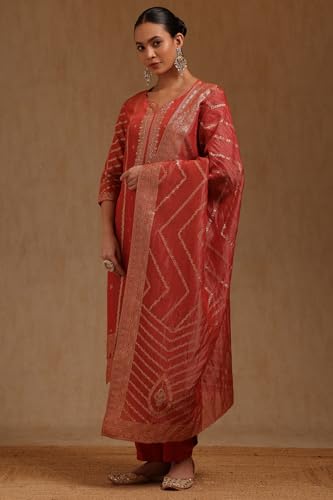 Soch Womens Rust Tissue Woven Designs Suit Set With Cutdana