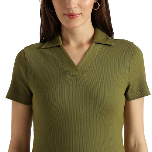 United Colors of Benetton Women's Cotton Lycra Western Knee-Length Dresses (25A3SOC22732I2R8_Green