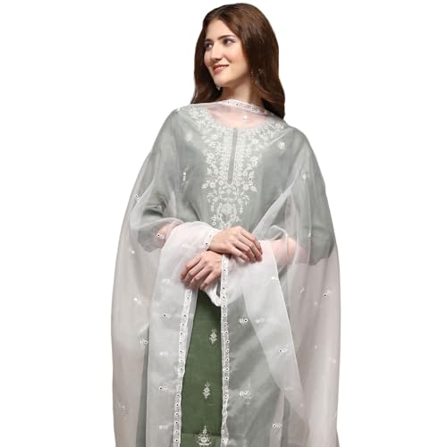 BIBA Women's White Nylon Embroidered Dupatta