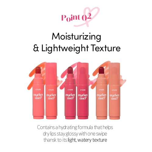 ETUDE Dear Darling Marker Tint| Hydrating & Long Lasting Lip Stain | High Pigmented Lip Maker with Easy Drawing Tip | Korean Lip Tint, Korean Makeup, Kbeauty, 06 Grape Soda- 3.5g