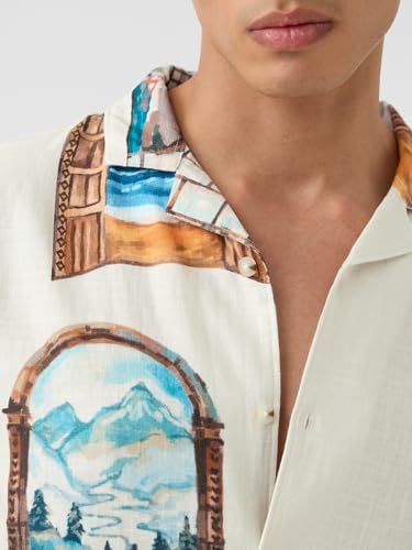 The Souled Store Vintage Pane Men and Boys Short Sleeve Spread Collar Off White All Over Print Easy to Style Casual Funky Lightweight Regular Fit Cotton Holiday Shirt