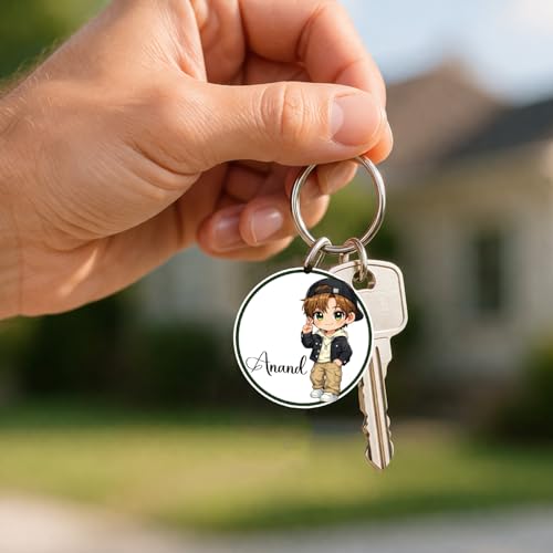 GIFTMEBAZAR Personalized Boy Cartoon Keychain | Cute Anime Keyring Unique Gift for Kids, Boys & Teens – School Bags & Home Keys | Birthday Return Gift For Boys
