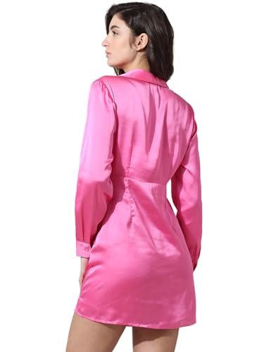 ONLY Women Solid Polyester Above Knee Pink Wrap Dress