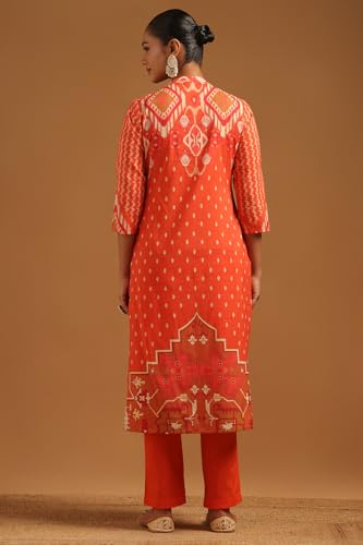 Soch Womens Orange Cotton Ikkat Kurta Set