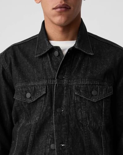 Men Lightly Washed Denim Jacket, Black, XL